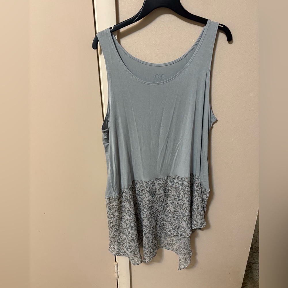 LOGO by Lori Goldstein Blue Asymmetrical Tank Top sz 1X